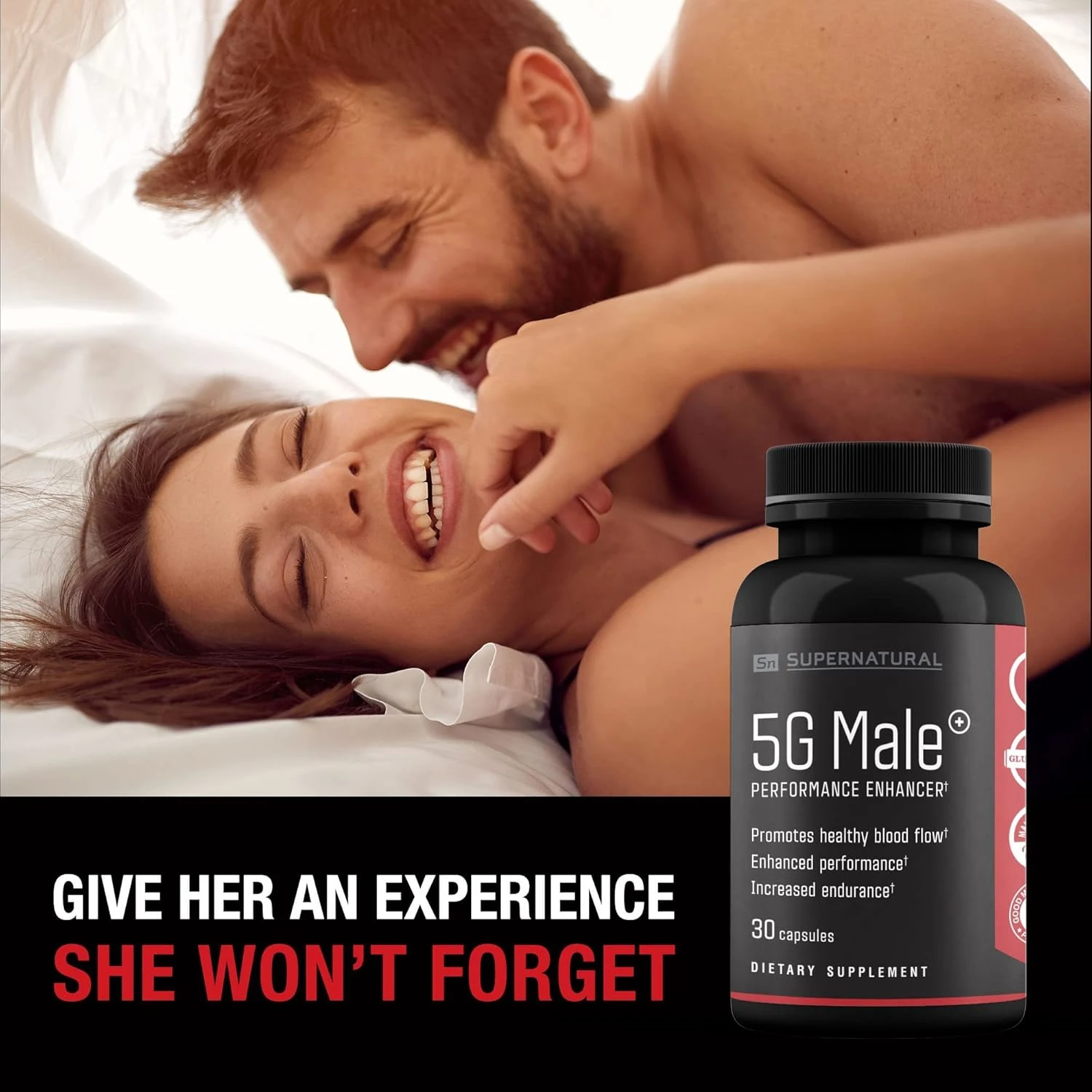 5G Male capsules poured out beside the bottle